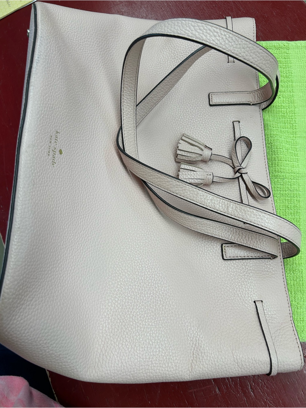 Kate Spade Pale Pink Pebbled Leather Tote With Tassel